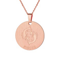 Custom Engraved Rose Gold Plated Stainless Steel Brushed Zodiac Sign Coin Necklace Jewelry